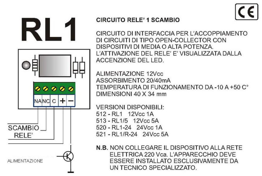 Relè per Uscite Open Collector 12 V Sc. 1 A 24 V